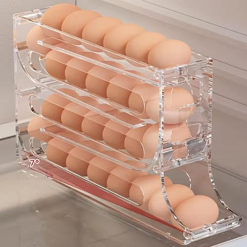 Huevera Nevera 4 Niveles Automática Con Dispensador De Huevos, Organizador De Plástico PP Para Frigorífico Y Encimera, Gran Capacidad 30 Huevos, Diseño Compacto Y Antideslizante, Color Transparente