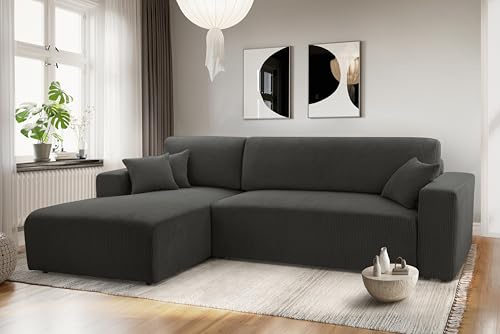 AXLIVING Catea Eckschlafsofa mit Bettkasten L – Dunkelgraues Ecksofa 279cm
