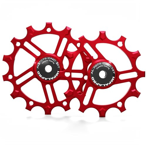 IMPALAPRO - Puleggia Deragliatore Posteriore Ceramica 12T-14T in Alluminio CNC 7075 per 9-12V (rosso)