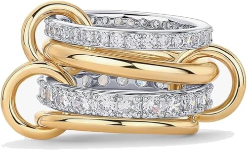 VCCKNB JEWELRY Stapelbare Ringe aus Gold und Silber für Damen, mehrere Glieder, verbundene Ringe, klobiger, ineinandergreifender Ewigkeits-Statement-Ring, Daumenring, anlaufgeschützt (Silber, 54)