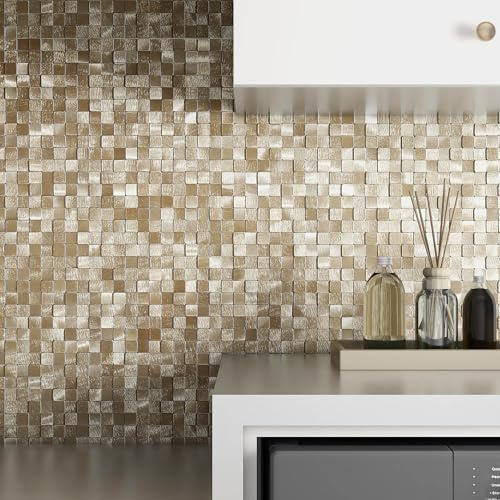 BeNice 3d Fliesenaufkleber Wand Küche Selbstklebende Fliesen Gold 8Blatt