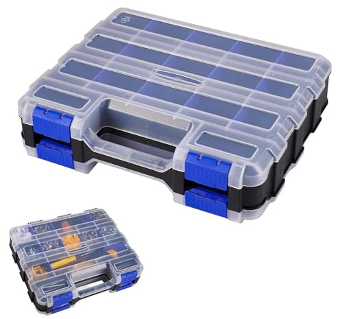 Doppelseitig Sortimentskasten, 34 Fächer Kleinteile Organizer mit Abnehmbarer Trennstege, Doppelseitige Schrauben Sortierbox, Aufbewahrung Werkzeug Organizer, für Schrauben Nägel und Kleinteile(Blau)