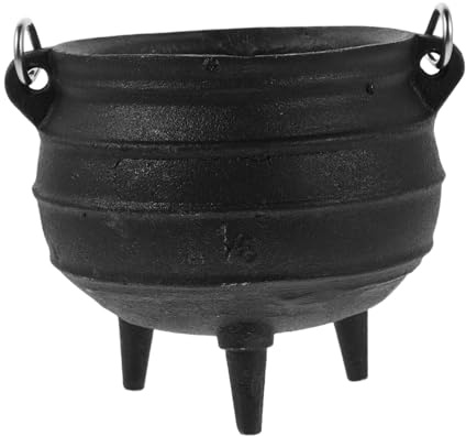 Cast Iron Mini Tripod Cauldron with Handle for Incense Burning | Black, for Herbs and Fragrance Cones, Wax Melting, Rituals, Home Decoration, Rustic Elegant Decor Piece