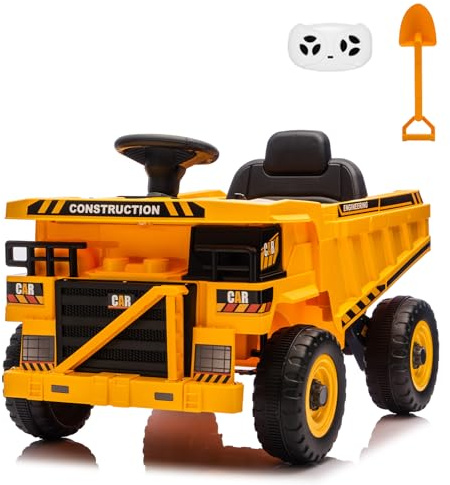 12V Ride On Dump Truck Kids Ride On Car for Kids, Battery Powered Electric Car with Remote Control, Electric Dump Bed, Wear-Resistant Tires, 4 Wheels Tractor Ride On Toys, Yellow