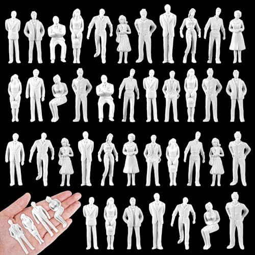Namalu 50 Mini Menschen Figuren H0 1:30 Stehende und Sitzende Mini Figuren 2,2 Zoll Miniaturleute Weiße Modellfiguren Modelleisenbahn Architekturmodell Modelle Menschen für Miniatur