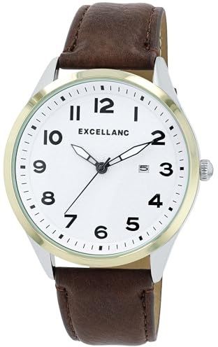 Excellanc Herren Armbanduhr aus Kunstleder in Braun, in Einer Länge von 25.5 cm, Klassisches Design für jeden Mann