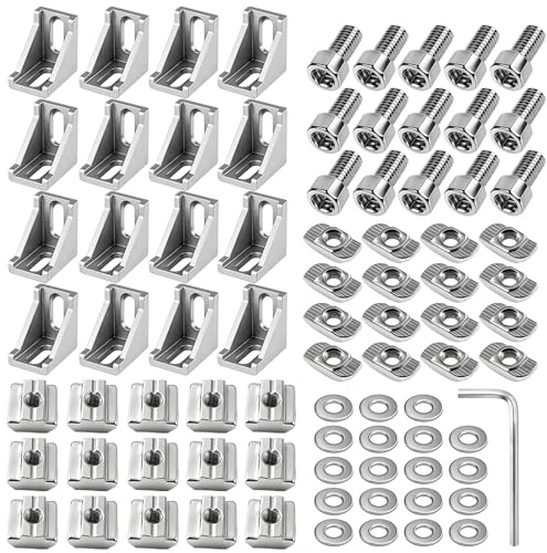 24 Stück Aluprofil Winkel Befestigungsmaterial 20x20 Winkel Verbinderfür, Aluwinkel mit Schraubenschlüssel, 90 Grad Winkelverbinder , Eckverbinder Wandhalter für Regale, Geräteständer