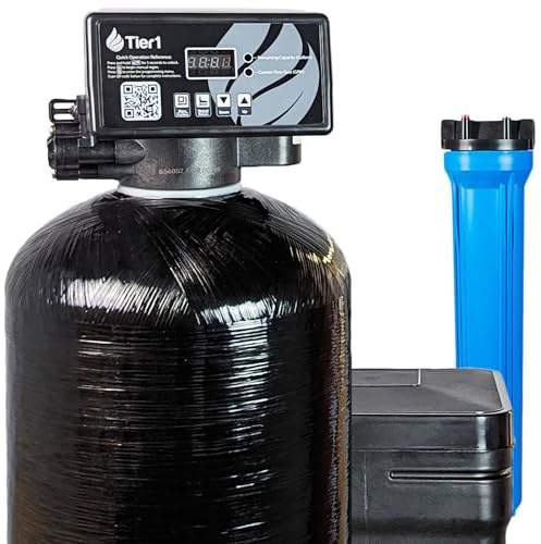 Tier1 Whole House Water Softener System 48,000 Grain Capacity | High Efficiency Design with Ceramic Control Valve | Preloaded 1.5 Cubic Foot Resin Mineral Tank | Home Filtration System
