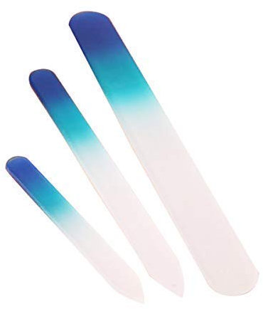 Trimming Shop, set di 3 lime per unghie in vetro turchese a doppia faccia con incisione professionale, strumento per pedicure manicure e cura delle unghie