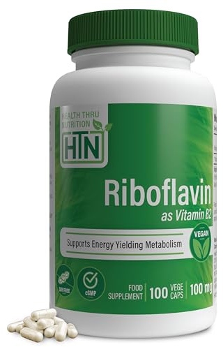 Riboflavin B2 100mg 100 Vege-Capsules (Non-GMO & Gluten-Free) by Health Thru Nutrition (100)