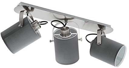 EGLO Deckenlampe Villabate, 3 flammige Textil Deckenleuchte, Deckenspot aus Stahl, Stoff, Farbe: Nickel matt, grau, Fassung: E27