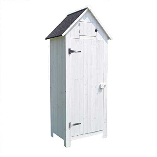 Airwave Outdoor Bideford Wooden Garden Tool Cabinet Shed, 3 Alternate Storage Spaces, Storage for Tools and Equipment, Wooden Latch (White)