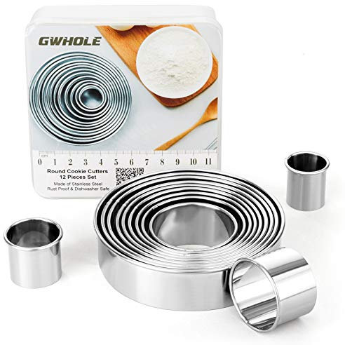 GWHOLE Lot de 12 Emporte-pièces Rond 3-12cm en Acier Inoxydable pour Biscuits Fondant Donuts Pâte Muffins Gâteaux