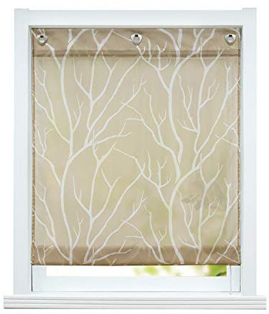 ESLIR Raffrollo ohne Bohren Raffgardine Transparent mit Ösen Gardinen mit U-Haken Ösenrollo Modern Vorhänge Braun BxH 80x140cm 1 Stück