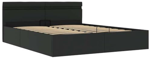vidaXL Stauraumbett Hydraulisch LED Polsterbett Doppelbett Bett Schlafzimmerbett Kunstlederbett Bettrahmen Bettgestell Lattenrost Schwarz 180x200cm