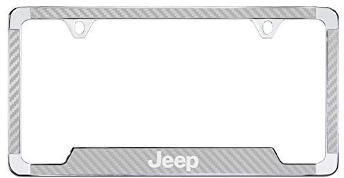 Jeep Wordmark Silver Carbon Fiber Inlay Zinc Metal License Frame Holder 2 Hole