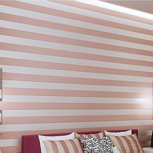 YangYun Home Decoration Modern Minimalist Country Striped Non-Woven for Living Room Bedroom Tv Backdrop Non-Pasted Wallpaper Roll Pink Red Color 0.53m(1.73' W) x 10m(32.8'L)=5.3m2(57sq.ft)