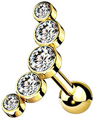 Piercing Stecker mit Multi Kristall Bogen Glitzer Steinen Ohr Cartilage Tragus Helix Ohrpiercing Barbell Stab Kugel Knorpel Gold Clear
