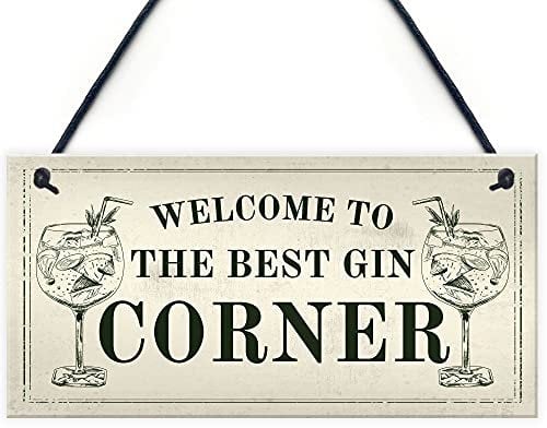 RED OCEAN Best Gin Corner Sign Shabby Chic Home Bar Garden Shed Sign Alcohol Gin Gift