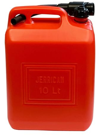 Tradineur - Bidón gasolina con tubo flexible 10 litros, tanque, garrafa combustible de plástico con cánula, trasvase de líquidos (Rojo - 36,5 x 14 x 25,5 cm)