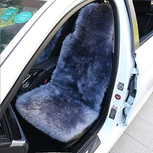 Altlue Lammfell Autositzbezüge - Universal Sitzauflage Für Auto Vordersitze - Fell Sitzbezug (Blau Grau, Einteilig)