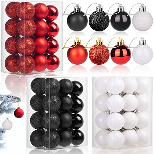72-teiliges Weihnachtskugel-Ornament-Set, bruchsicher, Weihnachtsbaumschmuck mit 3 Glitzerfarben, Mini-Weihnachtsschmuck mit Aufhängeseil für Zuhause, Urlaub, Party, Dekoration, schwarz, rot)