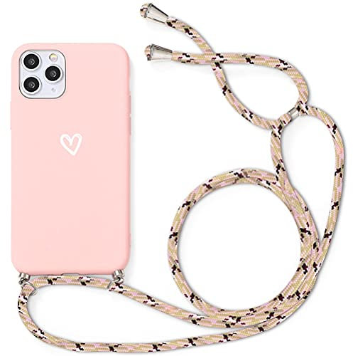 Yoedge Handykette Handyhülle für Samsung Galaxy A70 6,7 Hülle mit Band Kette, Silikon Schutzhülle mit Kordel zum Umhängen, TPU Stoßfest Case mit Muster Motiv für Samsung A70, Rosa