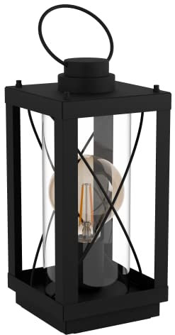 EGLO Tischlampe Bradford 1, 1 flammige Tischleuchte klassisch, Nachttischlampe aus Metall in Schwarz und Glas in Klar, Wohnzimmerlampe, Lampe mit Schalter, E27 Fassung