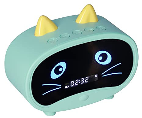 Altavoz De Reloj Despertador Digital, Reloj Despertador De Gato De Dibujos Animados Con Pantalla De Temperatura, Reloj Despertador Doble, Altavoz Bluetooth, Radio FM, Llamada Manos Libres(verde)