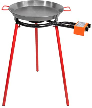 Machika Mediterraneo Paella Burner and Stand Set | 17-inch 42-cm Carbon Steel Pan with Paella Burner Stand (33 in) | Perfect for Gastronomic Events, Caterings, Camping and More | 10 Servings |