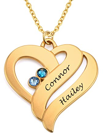 Personalisierte Silberkette in Herzform mit Diamanten oder Geburtssteinen - Gravierter Herzpwndant mit Namen - Schmuck für Frauen - Geschenk für Mama