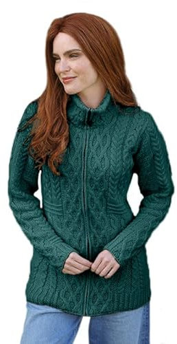 Aran Woollen Mills Damen-Cardigan aus irischer Wolle mit Reißverschluss