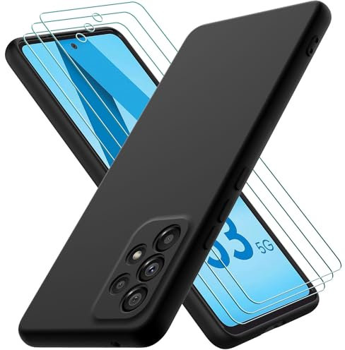 Oureidoo Coque pour Samsung Galaxy A53 5G, avec 3 Verre trempé Protection écran, Couche Intérieure Douce, Mince Souple Silicone Étui Protection Antichoc Bumper Housse TPU Téléphone Case Cover, Noir