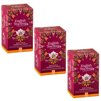 English Tea Shop® | Tè Nero BIO Infuso con Zenzero & Pesca | Tè Nero Profumato Aromi di Pesca & Zenzero - 3 x 20 Bustine (120 Gr)