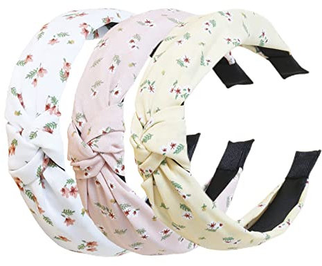scicent Haarbänder Damen Stirnbänder für Damen mit Blumen Bedrucktes Stoff-Haarband Elastischer Knoten-Stirnband Haarschmuck für Frauen und Mädchen 3 Stück - 11406