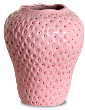 SANFERGE Vase à Fleurs en céramique à Motif de Fraise, Vase décoratif géant pour Arrangement Floral, Unique pour décoration de Maison, Cuisine, Bureau, Centre de Table, Grande Taille, Rose