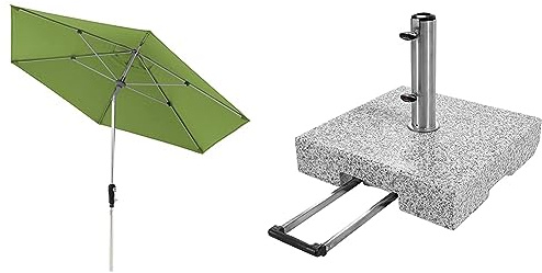 Doppler Sonnenschirm Aluminium 275 Fresh Green Granit-Sonnenschirmständer mit Ausziehgriff 72kg