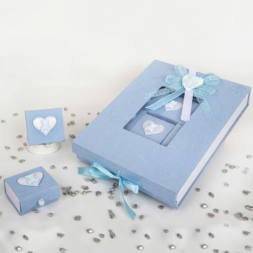 Doni Bomboniere Nacimiento 12 unidades caja azul con libro porta bautizo cumpleaños baby shower confeti con decoración corazón y osito cierre de cuentas útil como gadget de fin de fiesta, regalo