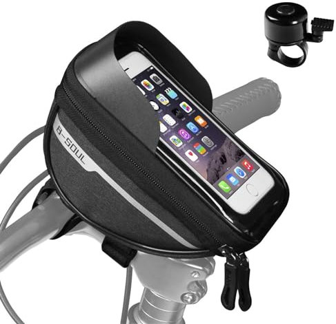 ZSMJAER Fahrrad Rahmentasche, Fahrrad Handy Tasche, Hochempfindlicher Touchscreen, Kopfhörerloch, wasserdichte Lenkertasche für Große Smartphones, Kapazität für Handy, Akku, Kabel, Geld (M)