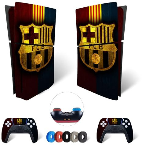MaD Vision® Kit de Skins Extra-résistants pour PlayStation 5 (PS5) Slim Disc et Slim Digital | Ensemble de Stickers vinyles Mats pour Console et 2 manettes – pour FC Barcelona Design