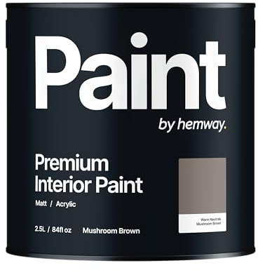 Hemway - Premium Interior Paint - Mushroom Brown 2.5 L | Indoor Matt Finish, Acrylic & Water-Based Emulsion | Quick Dry & High Coverage for the Kitchen, Bathroom & Bedroom