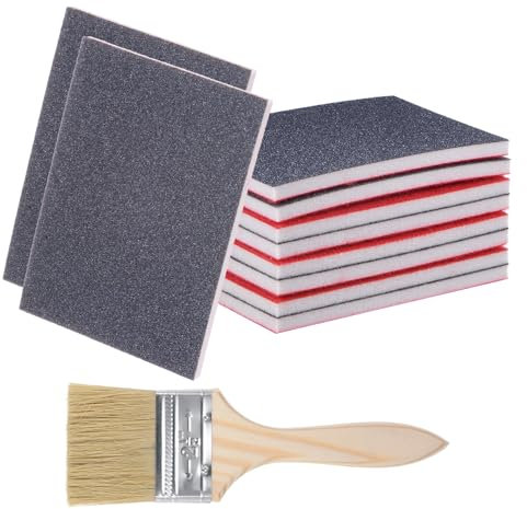 sourcing map 11pcs Sanding Sponges 320 Grit 3 x 4 Reusable & Washable Sanding Sponges Pads, Wet Dry Flexible Hand Sand Block for Wood Drywall Metal Furniture Polishing, with 2.5 Paint Brush