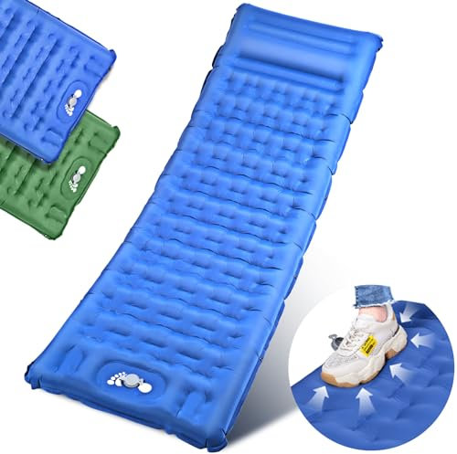 BIAOQINBO Matelas Gonflable 1 Place avec Oreiller, Tapis de Sol Ultra Léger pour Camping, Trekking et Randonnée en Plein Air (Bleu)