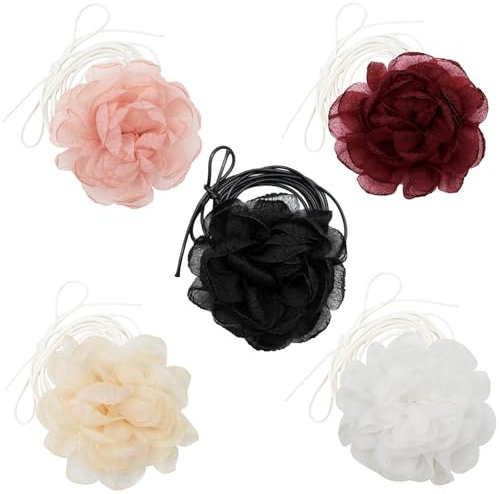 ZOCONE Paquete de 5 Gargantilla de Flores, Choker Flor Cuello Mujer Collares con Flores Vintage Gargantilhas de Flores para Mulheres e Meninas, Collar de Rosa de Tela Ajustable para Fiesta Vacaciones