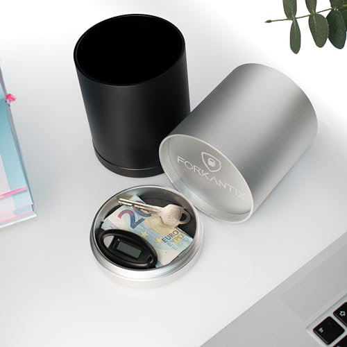 Porte-crayons en Aluminium Noir Mat avec Compartiment Secret – Pot à Crayon Robuste et Design pour Organiser vos stylos et Protéger vos objets précieux