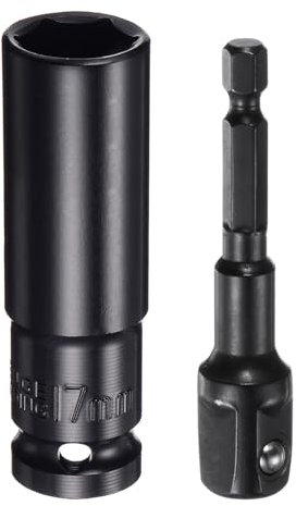 sourcing map 1/2 Drive 17mm 6-Point Deep Sockets 3 Length with 1/2 to 1/4 Hex Shank Adapters Phosphate Coated, CR-V Steel Socket Adapter Accessory Set Kit for Hex Bolts Nuts