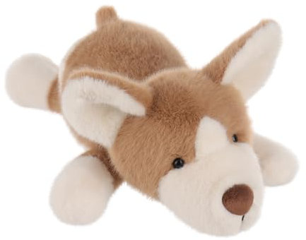 Apricot Lamb Lügnender Corgi Hund Plüschtiere für Kinder, weiche niedliche Kuscheltier für Baby Mädchen und Jungen, Flauschige Lügnender Corgi Hund Braun 33 cm