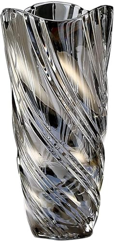 Glas Blume Vase, 24cm hohe Moderne Minimalistische Glasvase Mordische Kristall Dekorative Handgemachte Blumenarrangement für Home Office Dekor, Geschenk für Hochzeit Housewarming feiern (Grau-2)