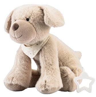 Sterntaler Spieluhr L Hund Lucky - Spieluhr Baby aus Flausch - Kuscheltier waschbar mit herausnehmbarer Spieluhr - Einschlafhilfe, wirkt beruhigend zuhause & unterwegs, graubeige