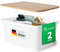 Novaliv 2er Set Eleganter Aufbewahrungskorb mit Holzdeckel in Rattan-Optik | Weiß Lebensmittelecht Kunststoff 14L ? Perfekt für Bad & Kleidungsaufbewahrung. Aufbewahrungsbox Badezimmer Körbchen.